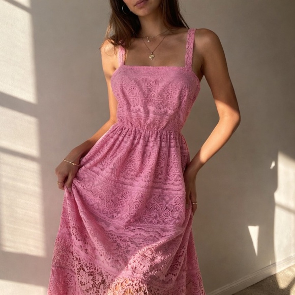 VTG Samax Pink Lace Maxi Dress Size 12 Romantic Cottagecore Coquette Fairycore
